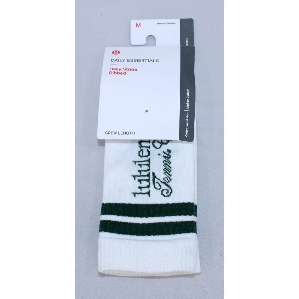 Lululemon Daily Stride Ribbed Crew Socks Tennis Club White Green LW9FJHS M